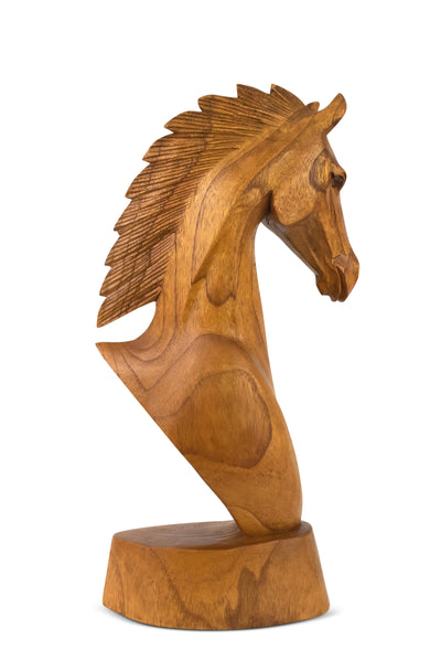 Wooden Hand Carved Horse Head Statue Sculpture Handcrafted Handmade Wood Decorative Home Decor Accent Decoration
