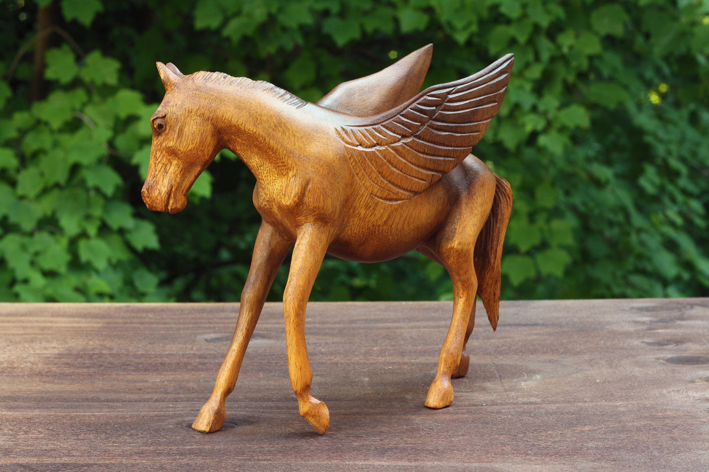 Wooden Hand Carved Horse Pegasus Art Figurine Statue Sculpture Handcrafted Handmade Decorative Home Decor Accent Decoration