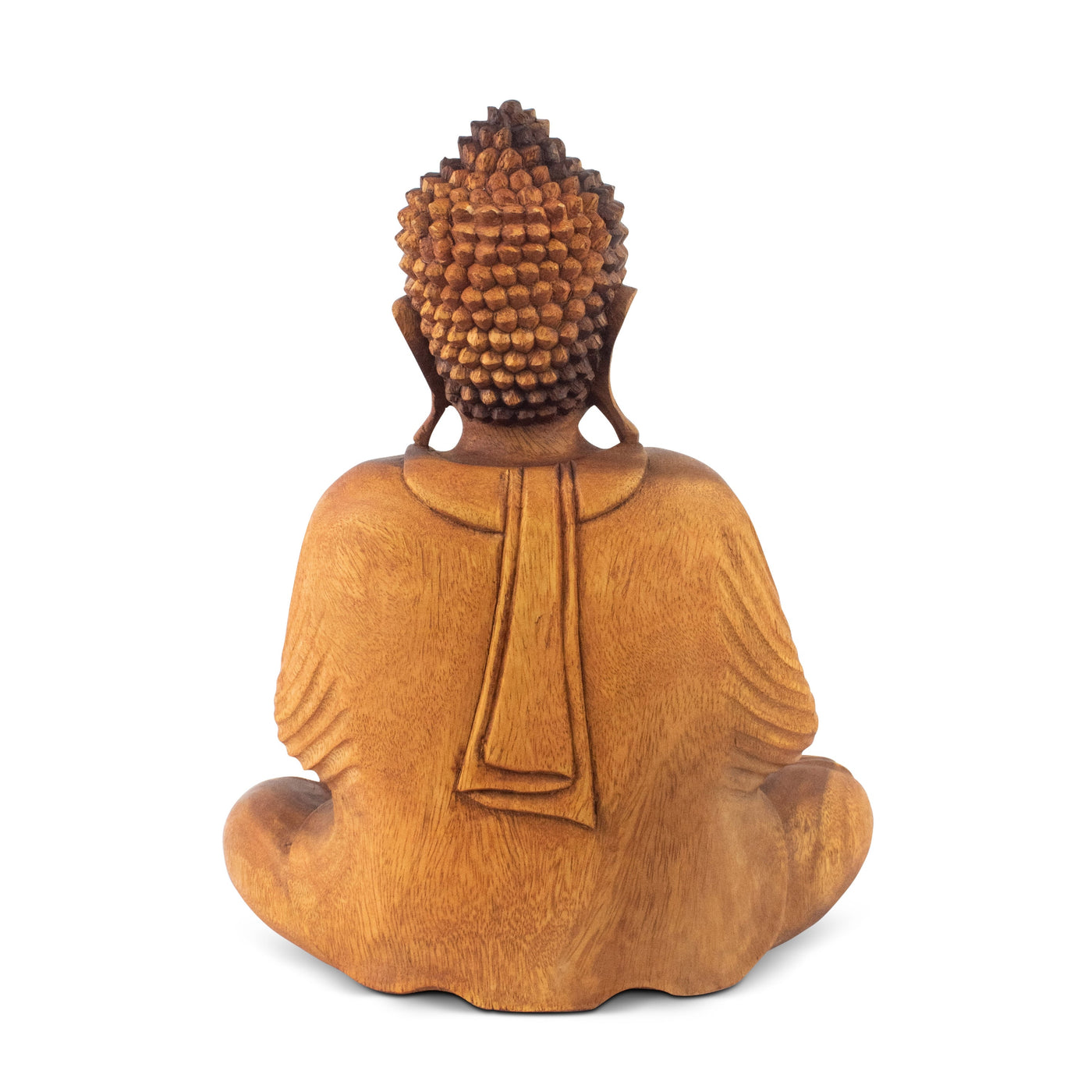 Wooden Serene Sitting Buddha "Anjali Mudra" Statue Handmade Meditating Sculpture Figurine Home Decor Accent Handcrafted Art Modern Oriental Decor