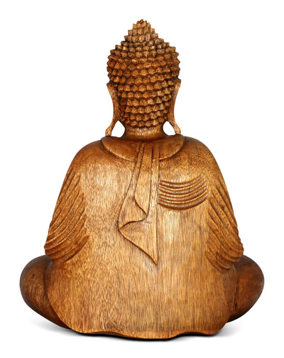 Wooden Serene Sitting Buddha "Dhyana Mudra" Statue Handmade Meditating Sculpture Figurine Decorative Home Decor Accent Handcrafted Art Oriental Decor