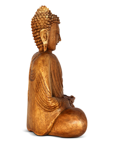 Wooden Serene Sitting Buddha "Dhyana Mudra" Statue Handmade Meditating Sculpture Figurine Decorative Home Decor Accent Handcrafted Art Oriental Decor