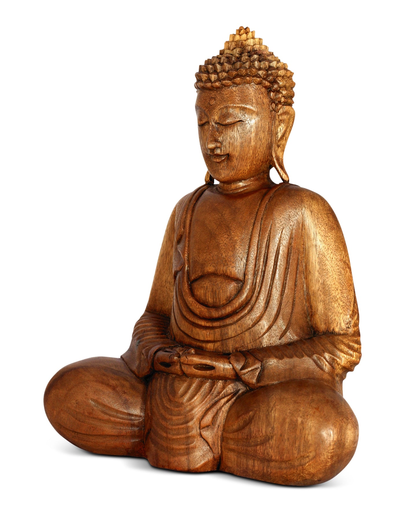 Wooden Serene Sitting Buddha "Dhyana Mudra" Statue Handmade Meditating Sculpture Figurine Decorative Home Decor Accent Handcrafted Art Oriental Decor