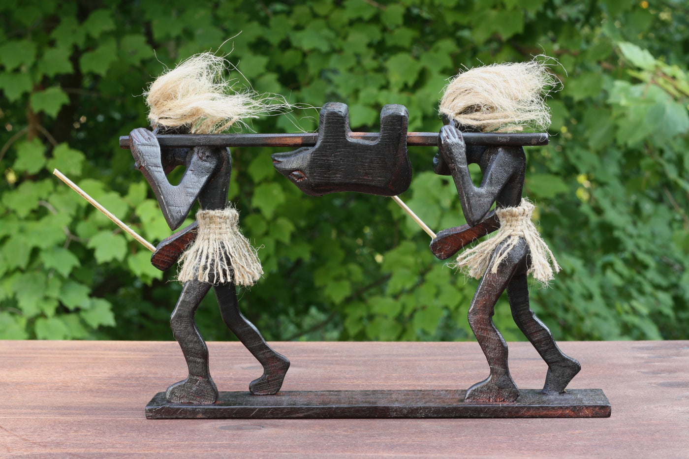 Handmade Wooden Primitive Hunters Tribal Statue Sculpture African Tiki Bar Unique Gift Home Decor Figurine Handcrafted Decoration Hand Carved