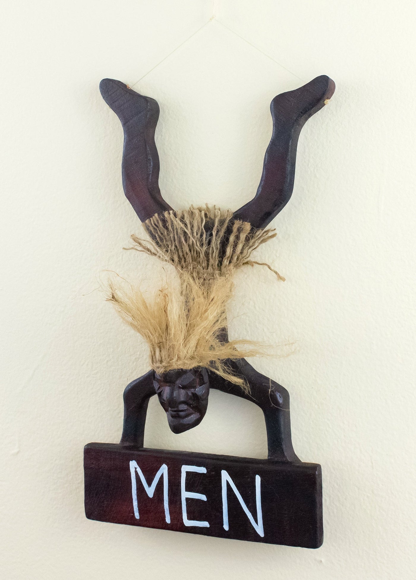 Wooden Handmade Primitive Tribal Statue Men Bathroom Restroom Sign Wall Hanging Sculpture Tiki Bar Handcrafted Unique Gift Decor Figurine Hand Carved