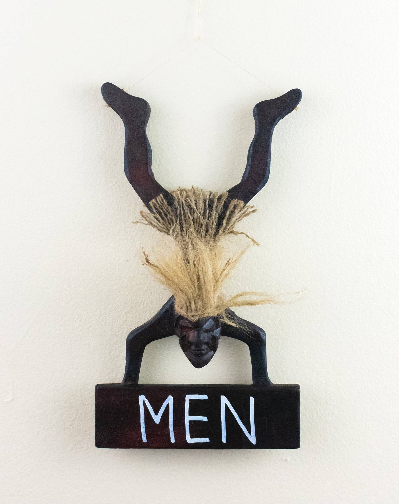 Wooden Handmade Primitive Tribal Statue Men Bathroom Restroom Sign Wall Hanging Sculpture Tiki Bar Handcrafted Unique Gift Decor Figurine Hand Carved