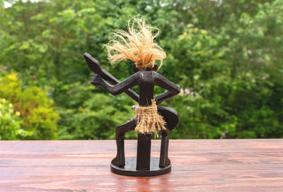 Handmade Wooden Primitive Guitarist Tribal Funny Statue Sculpture Tiki Bar Handcrafted Gift Decor Figurine Hand Carved (Playing Guitar Sitting Down)