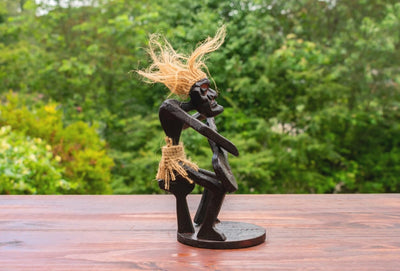 Handmade Wooden Primitive Guitarist Tribal Funny Statue Sculpture Tiki Bar Handcrafted Gift Decor Figurine Hand Carved (Playing Guitar Sitting Down)