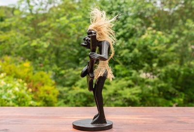 Handmade Wooden Primitive Guitarist Tribal Funny Statue Sculpture Tiki Bar Handcrafted Gift Decor Figurine Hand Carved (Playing Guitar Standing Up)