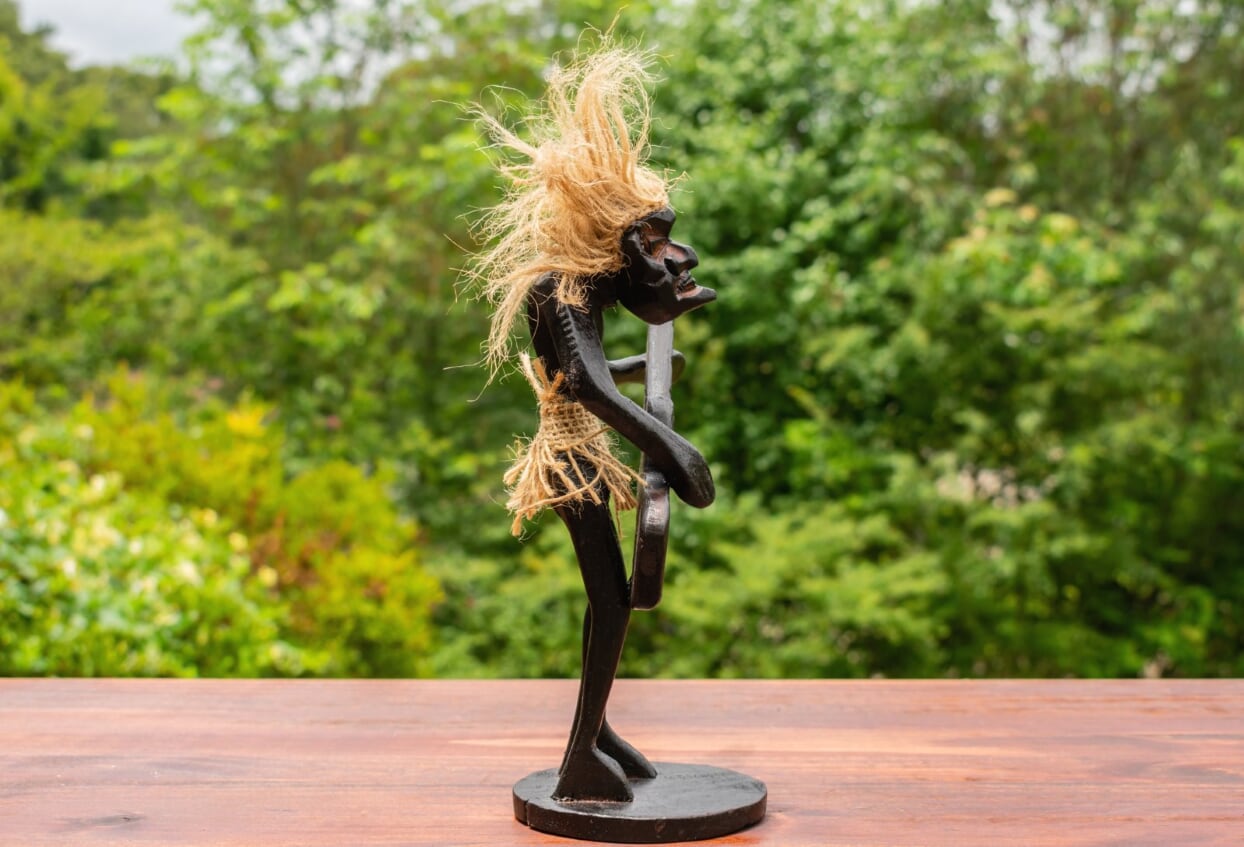 Handmade Wooden Primitive Guitarist Tribal Funny Statue Sculpture Tiki Bar Handcrafted Gift Decor Figurine Hand Carved (Playing Guitar Standing Up)