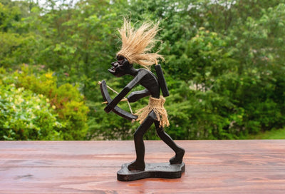 Handmade Wooden Primitive Tribal Standing Archer Funny Statue Sculpture Tiki Bar Handcrafted Gift Home Decor Figurine Decoration Archery Hand Carved