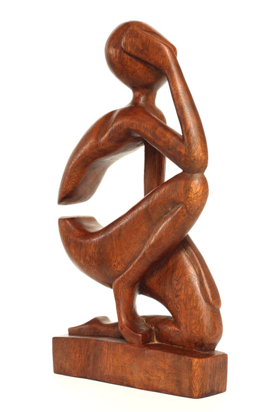 12" Wooden Handmade Abstract Sculpture Handcrafted "The Thinker" Home Decor Decorative Figurine Accent Decoration Hand Carved Thinking Man Statue