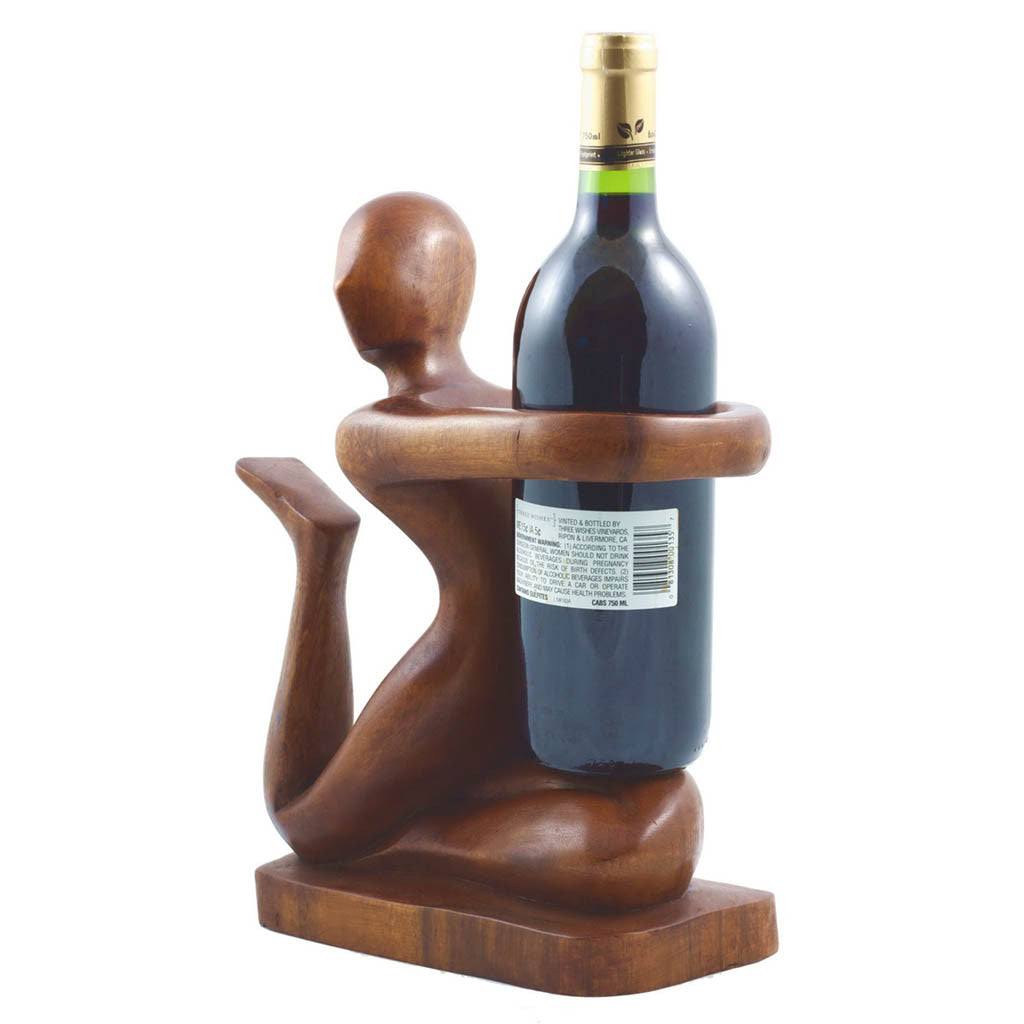12" Wooden Handmade Abstract Wine Bottle, Wine Rack Holder, Free Standing Holder "Won't Let You Go" Handcrafted Decorative Home Decor