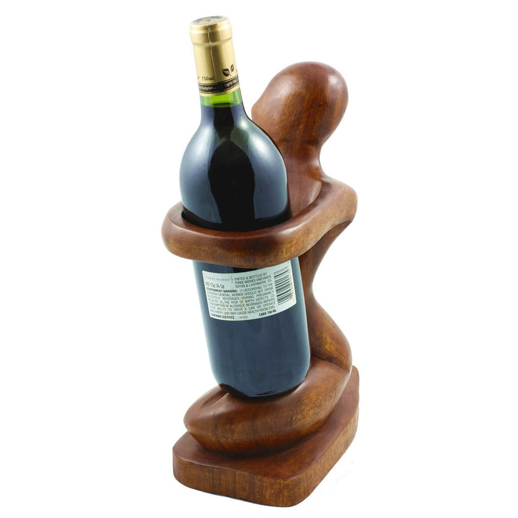 12" Wooden Handmade Abstract Wine Bottle, Wine Rack Holder, Free Standing Holder "Won't Let You Go" Handcrafted Decorative Home Decor