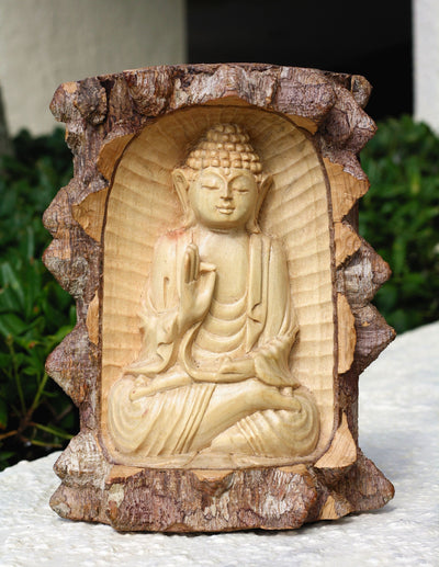 Wooden Serene Buddha Meditating Crocodile Wood Statue Hand Carved Sculpture Handmade Figurine Decorative Home Decor Accent Rustic Handcrafted