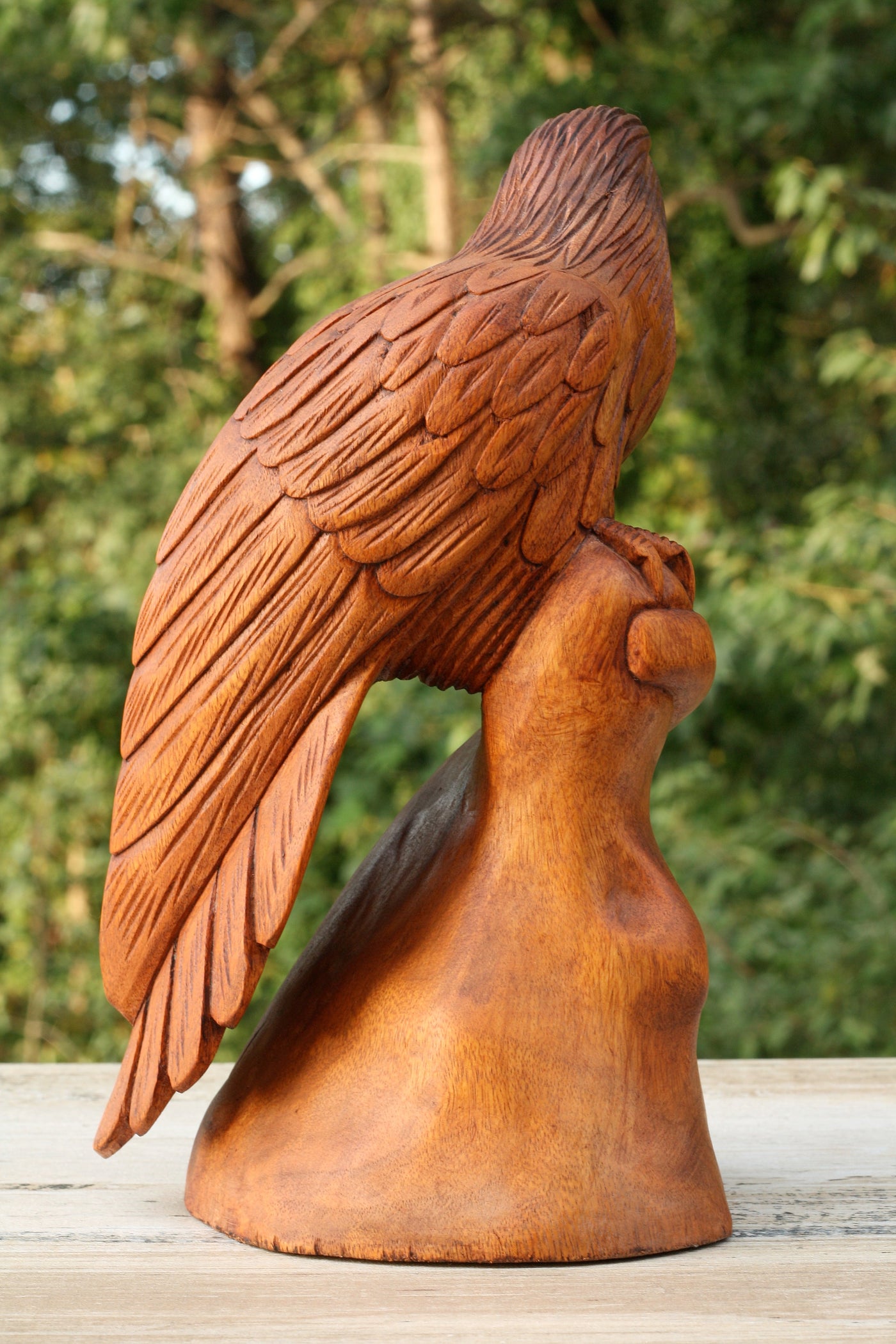 12" Large Big Solid Wooden Handmade American Eagle Statue Handcrafted Figurine Sculpture Art Hand Carved Rustic Lodge Outdoor Home Decor Us Accent