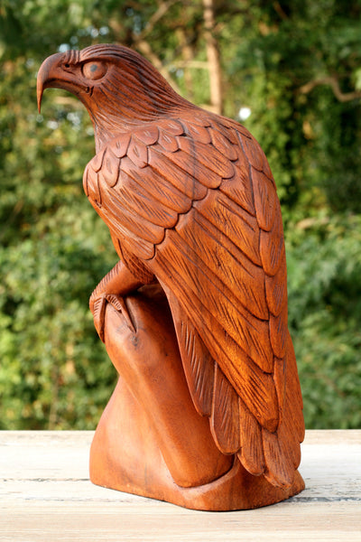 12" Large Big Solid Wooden Handmade American Eagle Statue Handcrafted Figurine Sculpture Art Hand Carved Rustic Lodge Outdoor Home Decor Us Accent