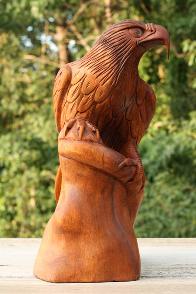 12" Large Big Solid Wooden Handmade American Eagle Statue Handcrafted Figurine Sculpture Art Hand Carved Rustic Lodge Outdoor Home Decor Us Accent