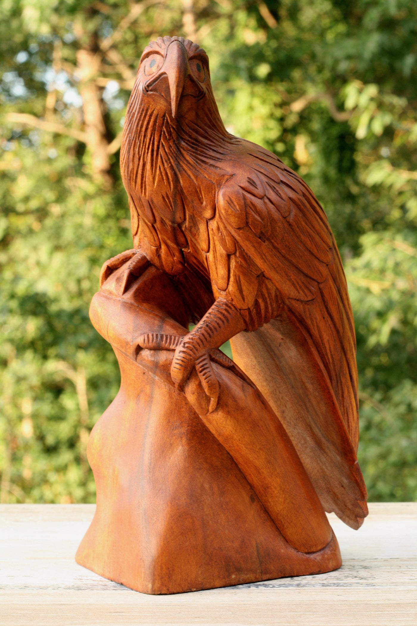 12" Large Big Solid Wooden Handmade American Eagle Statue Handcrafted Figurine Sculpture Art Hand Carved Rustic Lodge Outdoor Home Decor Us Accent