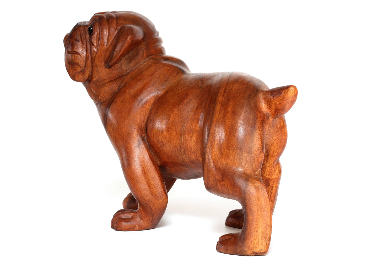 Wooden Hand Carved Walking Bulldog Statue Figurine Sculpture Art Rustic Home Decor Accent Handmade Handcrafted Wood Gift Dog Artwork