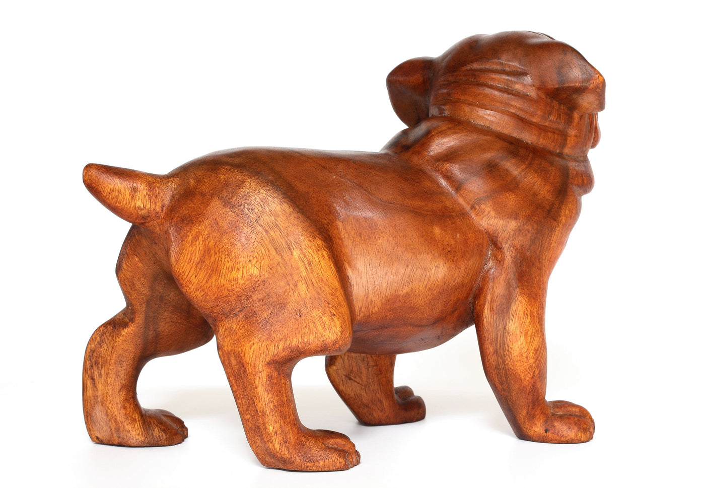 Wooden Hand Carved Walking Bulldog Statue Figurine Sculpture Art Rustic Home Decor Accent Handmade Handcrafted Wood Gift Dog Artwork