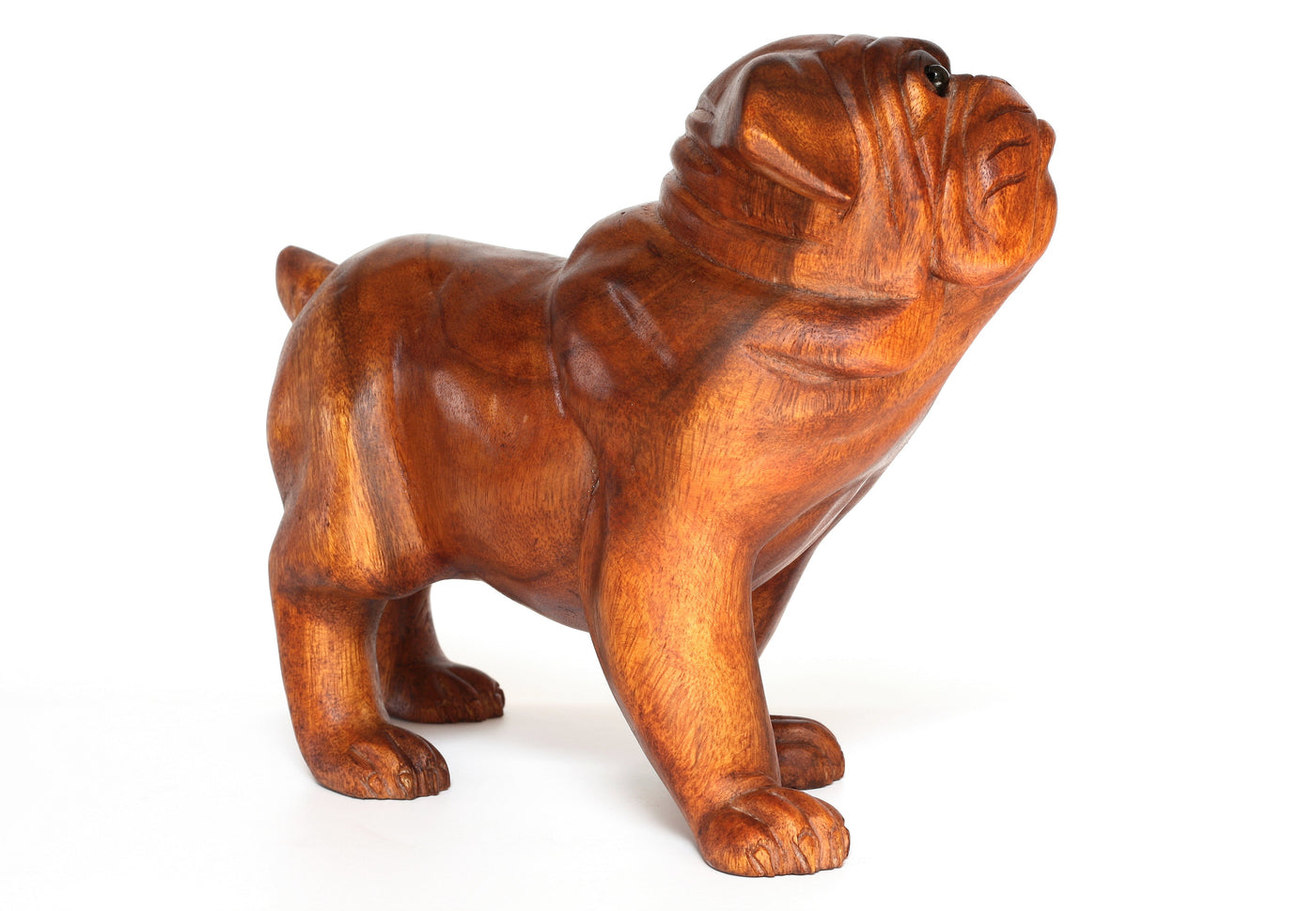 Wooden Hand Carved Walking Bulldog Statue Figurine Sculpture Art Rustic Home Decor Accent Handmade Handcrafted Wood Gift Dog Artwork