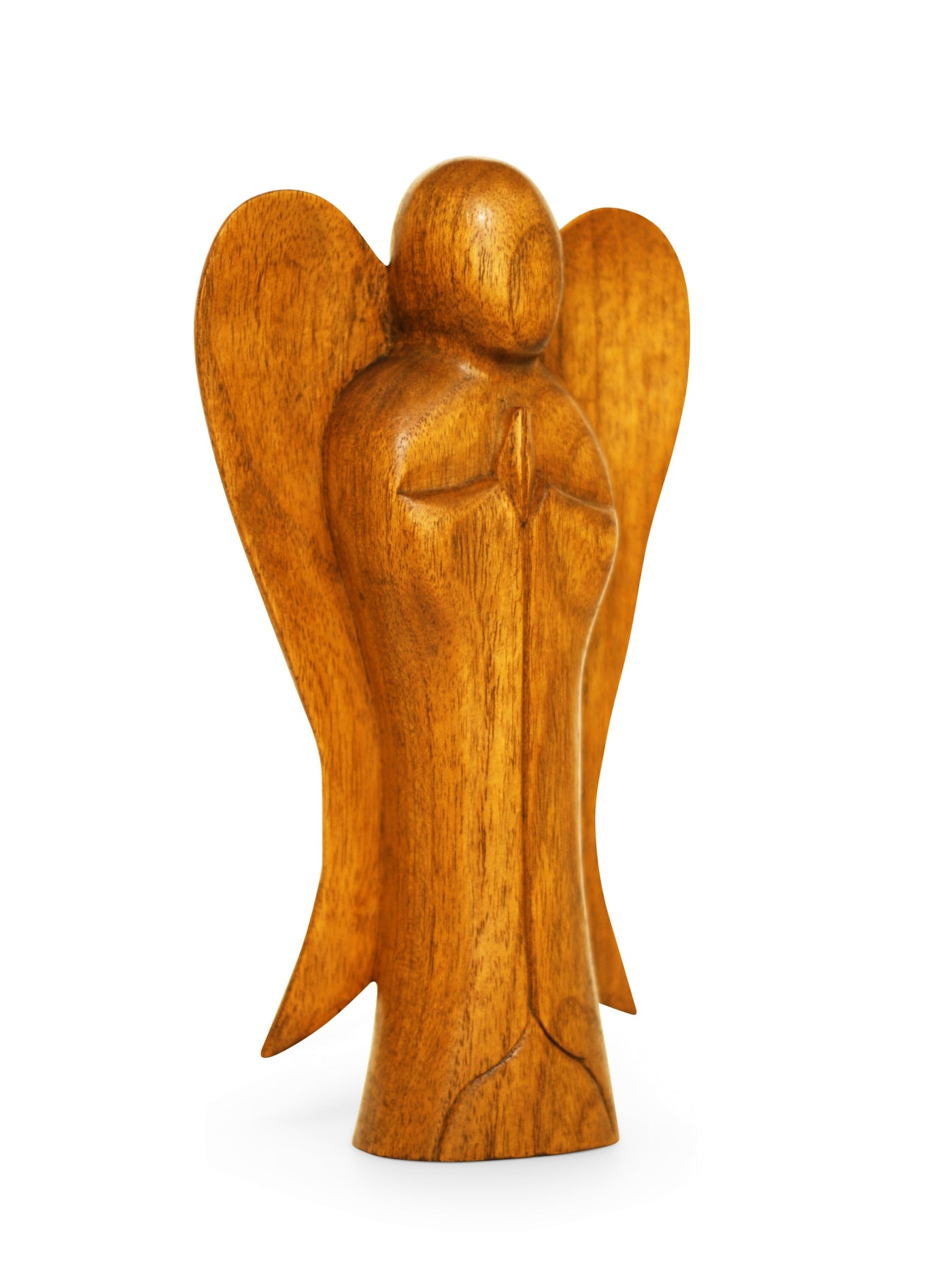 10" Wooden Handmade Abstract Sculpture Statue Handcrafted "Praying Angel" Gift Decorative Home Decor Figurine Accent Decoration Artwork Hand Carved