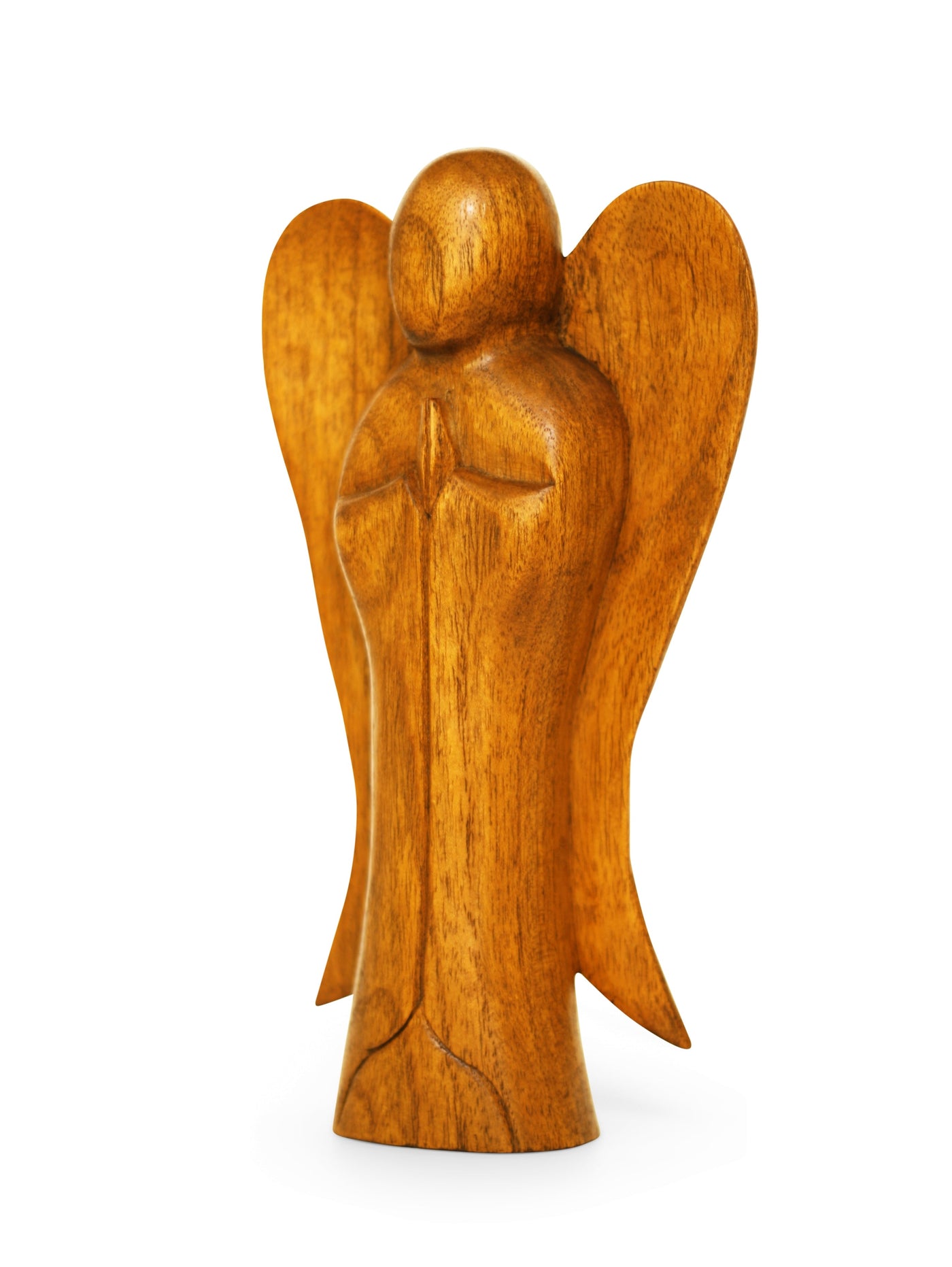 10" Wooden Handmade Abstract Sculpture Statue Handcrafted "Praying Angel" Gift Decorative Home Decor Figurine Accent Decoration Artwork Hand Carved