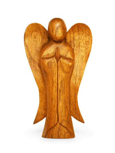 12" Wooden Handmade Abstract Sculpture Statue Handcrafted "Praying Angel" Gift Art Decorative Home Decor Figurine Accent Decoration Artwork Hand Carved