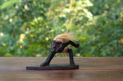 Handmade Wooden Primitive Tribal Funny Statue Surfing Sculpture Tiki Bar Figurine Hand Carved Surf