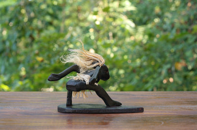 Handmade Wooden Primitive Tribal Funny Statue Surfing Sculpture Tiki Bar Figurine Hand Carved Surf