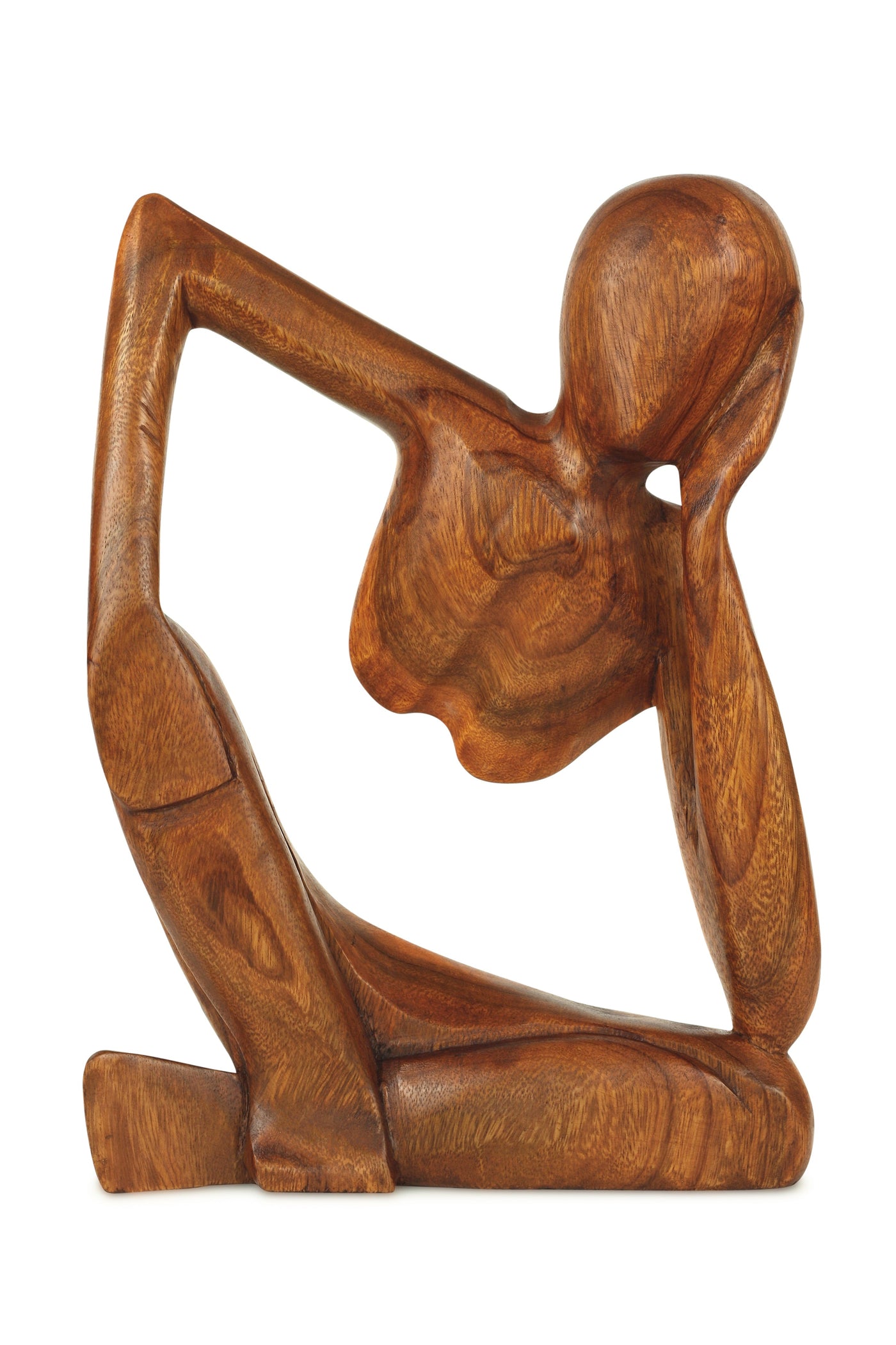 12" Wooden Abstract Sculpture Handmade Handcrafted Art "Thinking Man 2" Home Decor Decorative Figurine Accent Decoration Hand Carved Thinker Statue