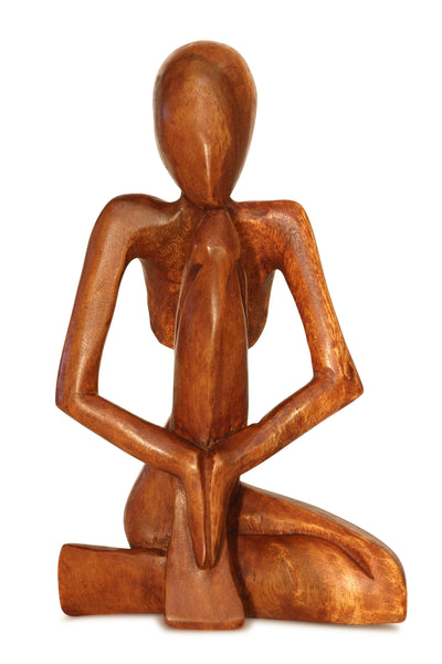 12" Abstract Sculpture Wooden Handmade Handcrafted Art "Praying Man" Statue Home Decor Decorative Figurine Accent Decoration Gift Hand Carved