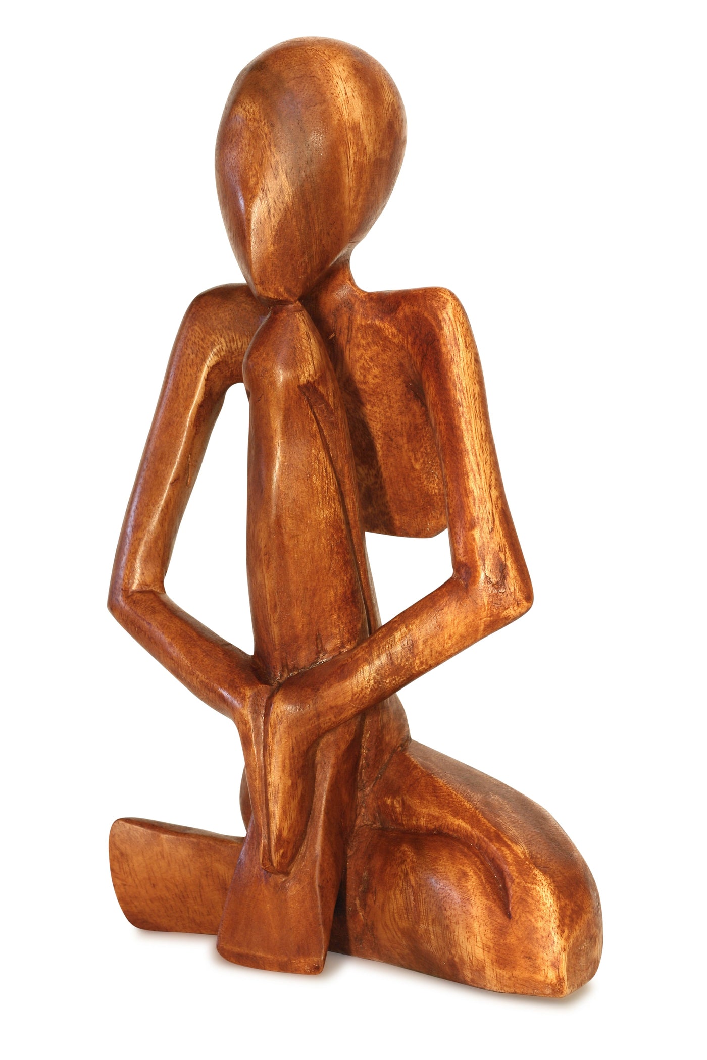 12" Wooden Handmade Abstract Sculpture Handcrafted Art "Praying Man" Statue Home Decor Decorative Yoga Figurine Accent Decoration Gift Hand Carved