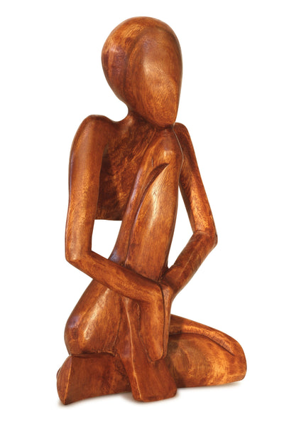 12" Wooden Handmade Abstract Sculpture Handcrafted Art "Praying Man" Statue Home Decor Decorative Yoga Figurine Accent Decoration Gift Hand Carved