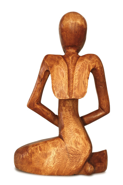 12" Wooden Handmade Abstract Sculpture Handcrafted Art "Praying Man" Statue Home Decor Decorative Yoga Figurine Accent Decoration Gift Hand Carved