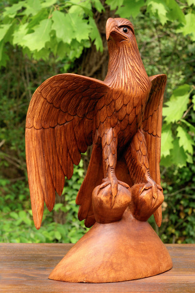 16" Huge Extra Large Big Wooden Handmade American Eagle Statue Handcrafted Figurine Sculpture Hand Carved Lodge Outdoor Decorative Decor Us Accent