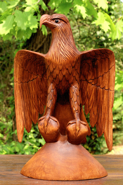 16" Huge Extra Large Big Wooden Handmade American Eagle Statue Handcrafted Figurine Sculpture Hand Carved Lodge Outdoor Decorative Decor Us Accent