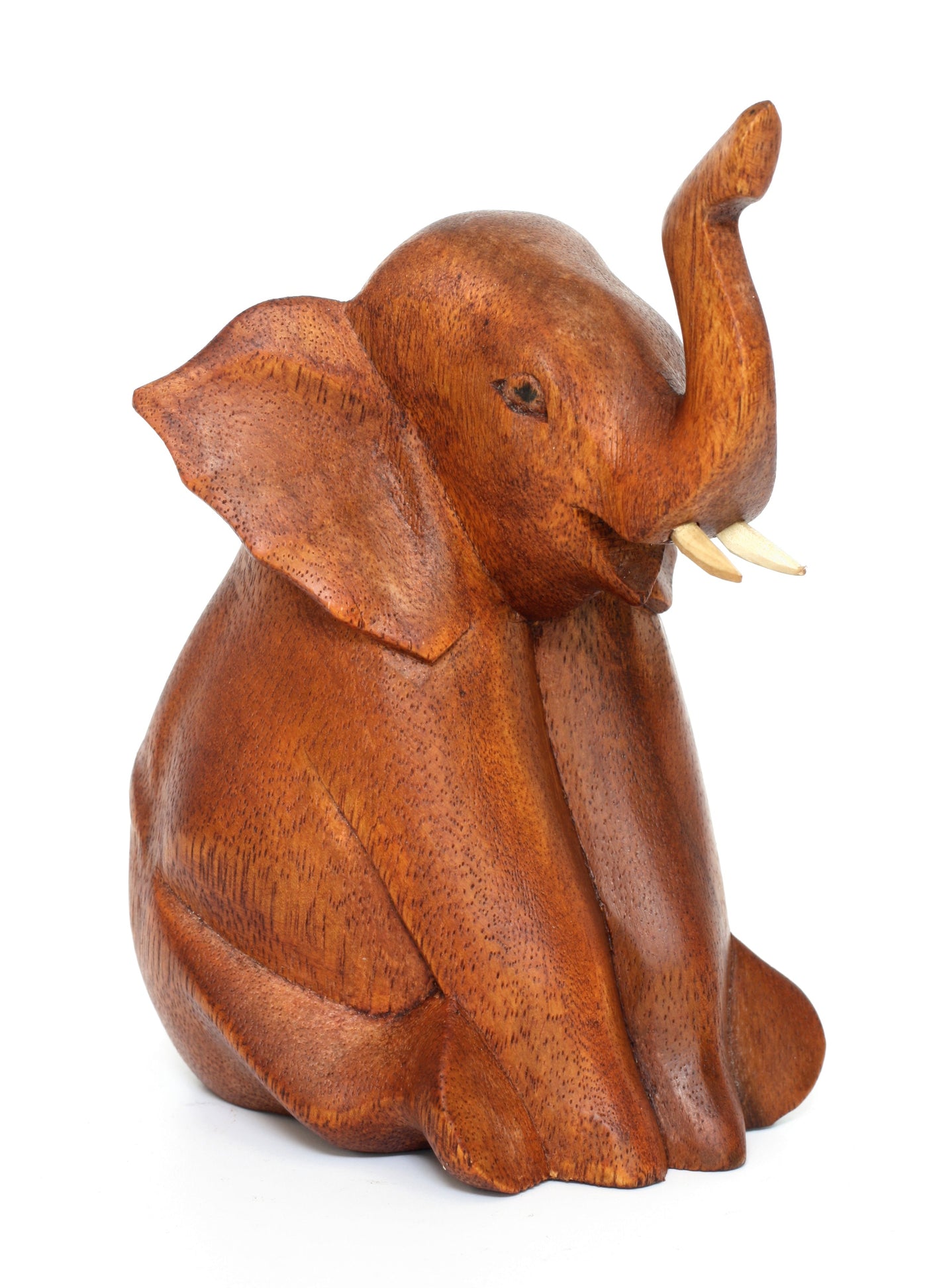 Wooden Hand Carved Sitting Elephant Statue Figurine Sculpture Art Decorative Rustic Home Decor Accent Handmade Handcrafted Decoration Wood