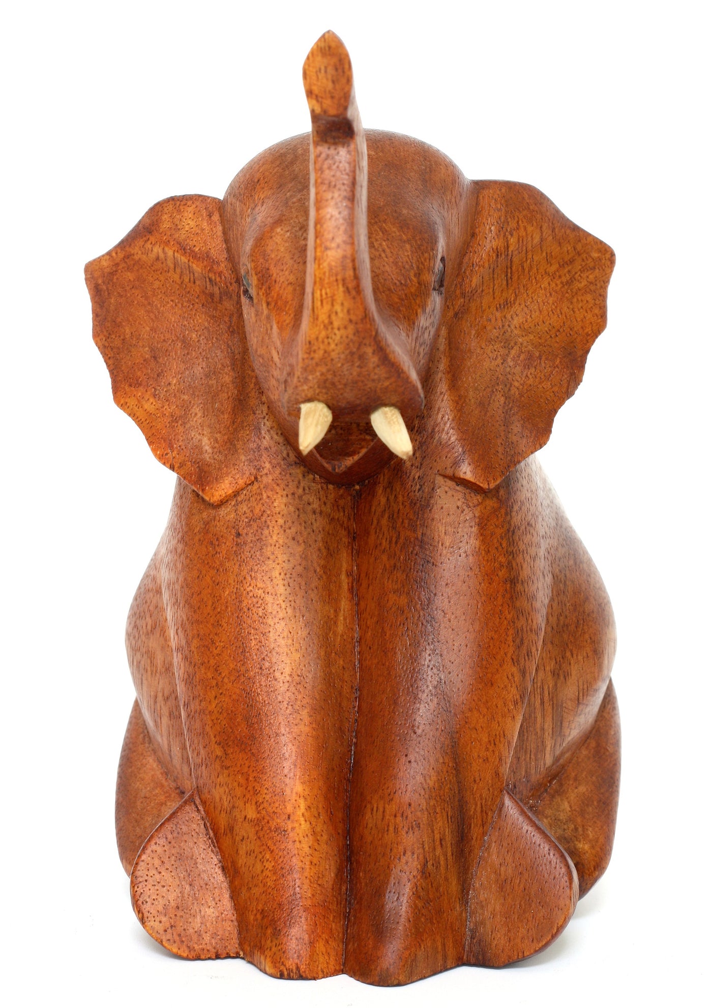 Wooden Hand Carved Sitting Elephant Statue Figurine Sculpture Art Decorative Rustic Home Decor Accent Handmade Handcrafted Decoration Wood