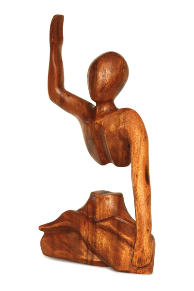 12" Wooden Handmade Abstract Sculpture Handcrafted Art Hand Up Statue Home Decor Decorative Figurine Accent Decoration Artwork Gift Hand Carved