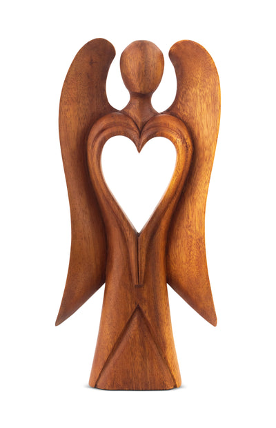 12" Wooden Handmade Abstract Sculpture Statue Handcrafted "Angel of Love" Gift Art Home Decor Figurine Accent Artwork Hand Carved