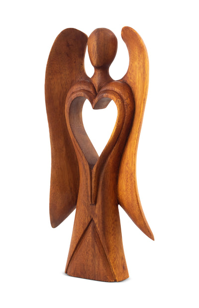 12" Wooden Handmade Abstract Sculpture Statue Handcrafted "Angel of Love" Gift Art Home Decor Figurine Accent Artwork Hand Carved