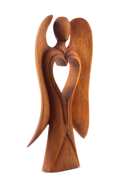 12" Wooden Handmade Abstract Sculpture Statue Handcrafted "Angel of Love" Gift Art Home Decor Figurine Accent Artwork Hand Carved