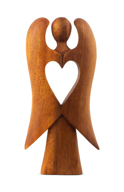 12" Wooden Handmade Abstract Sculpture Statue Handcrafted "Angel of Love" Gift Art Home Decor Figurine Accent Artwork Hand Carved