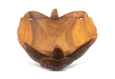 Wooden Handmade Two Turtles Fruit Decorative Bowl Serving Centerpiece Hand Carved Art Home Decor Decoration Handcrafted Gift Storage Accent Wood