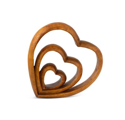 Wooden Handmade Abstract Sculpture Statue Handcrafted "Hearts of Love" Gift Art Decorative Home Decor Figurine Accent Decoration Artwork Hand Carved