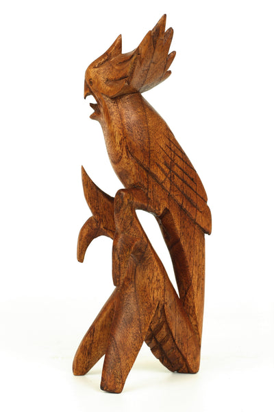 Wooden Hand Carved Cockatoo Parrot Bird Statue Figurine Sculpture Art Decorative Rustic Home Decor Accent Gift Handcrafted Decoration Handmade