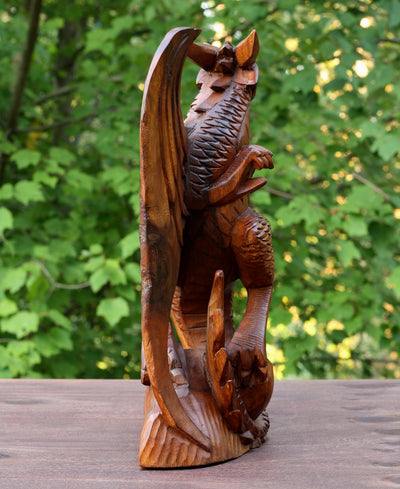 Wooden Handmade Skyrim Dragon Statue Sculpture Handcrafted Gift Art Decorative Home Decor Figurine Accent Decoration Artwork Hand Carved