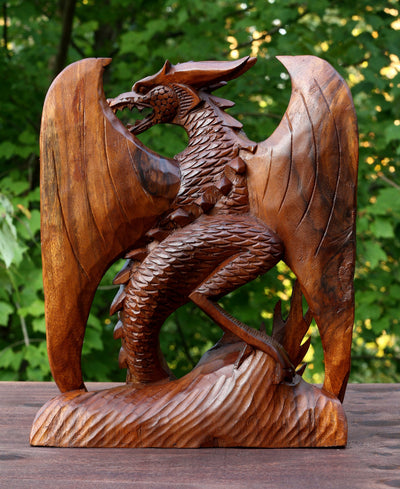 Wooden Handmade Skyrim Dragon Statue Sculpture Handcrafted Gift Art Decorative Home Decor Figurine Accent Decoration Artwork Hand Carved