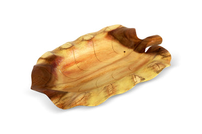 18" Wooden Handmade Decorative Fruit Salad Bowl Kitchen Centerpiece Dining Tray Hand Carved Wood Leaf Shaped Serving Bowl